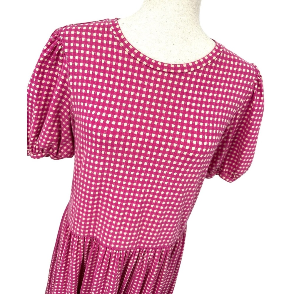 URBAN OUTFITTERS Women's Medium Pink Gingham Check Short Puff Sleeve Midi Dress - Picture 2 of 12